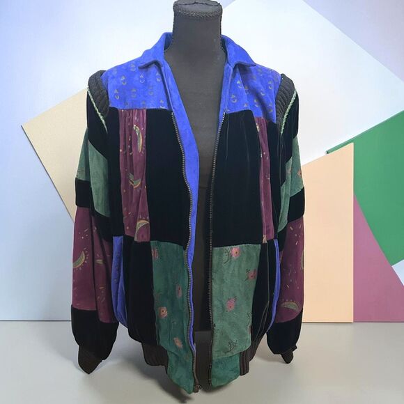 Char Sher Jackets & Blazers - Vintage CHAR SHER Coat Size M Santa Fe Suede Aztec Art to Wear Jacket Bomber